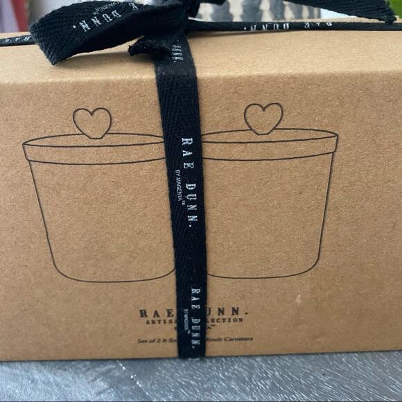 Rae Dunn BESTIES /CUTIES Ceramic 2pc Mini Canisters Gray Heart Topper NEW - Picture 4 of 5